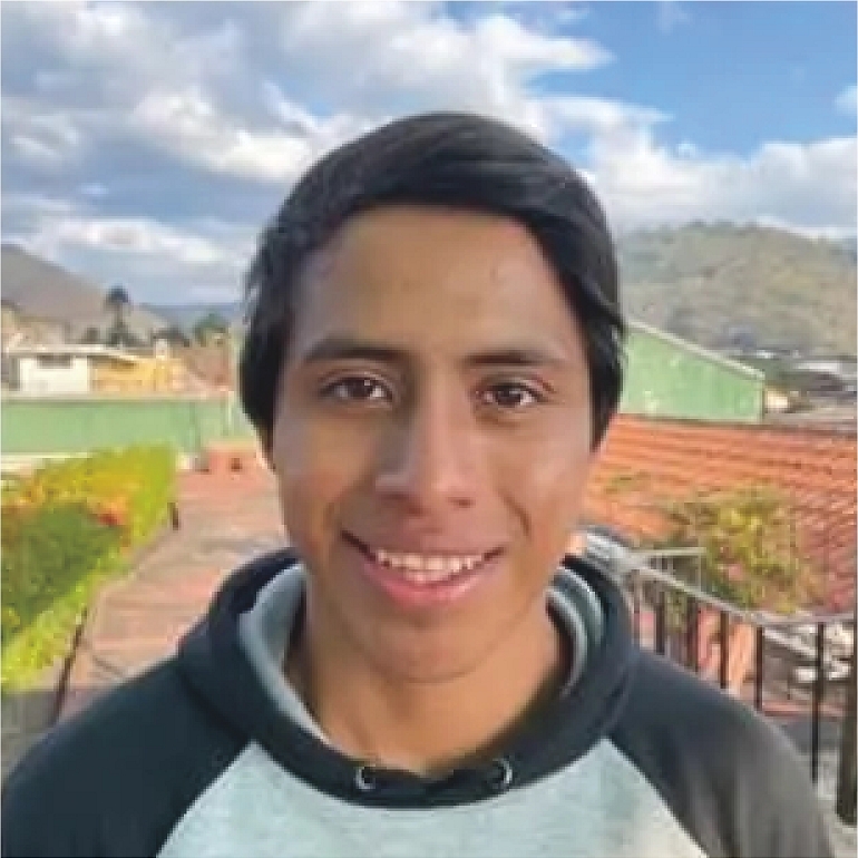 Cloudy blue sky, hill, fence, structure, person